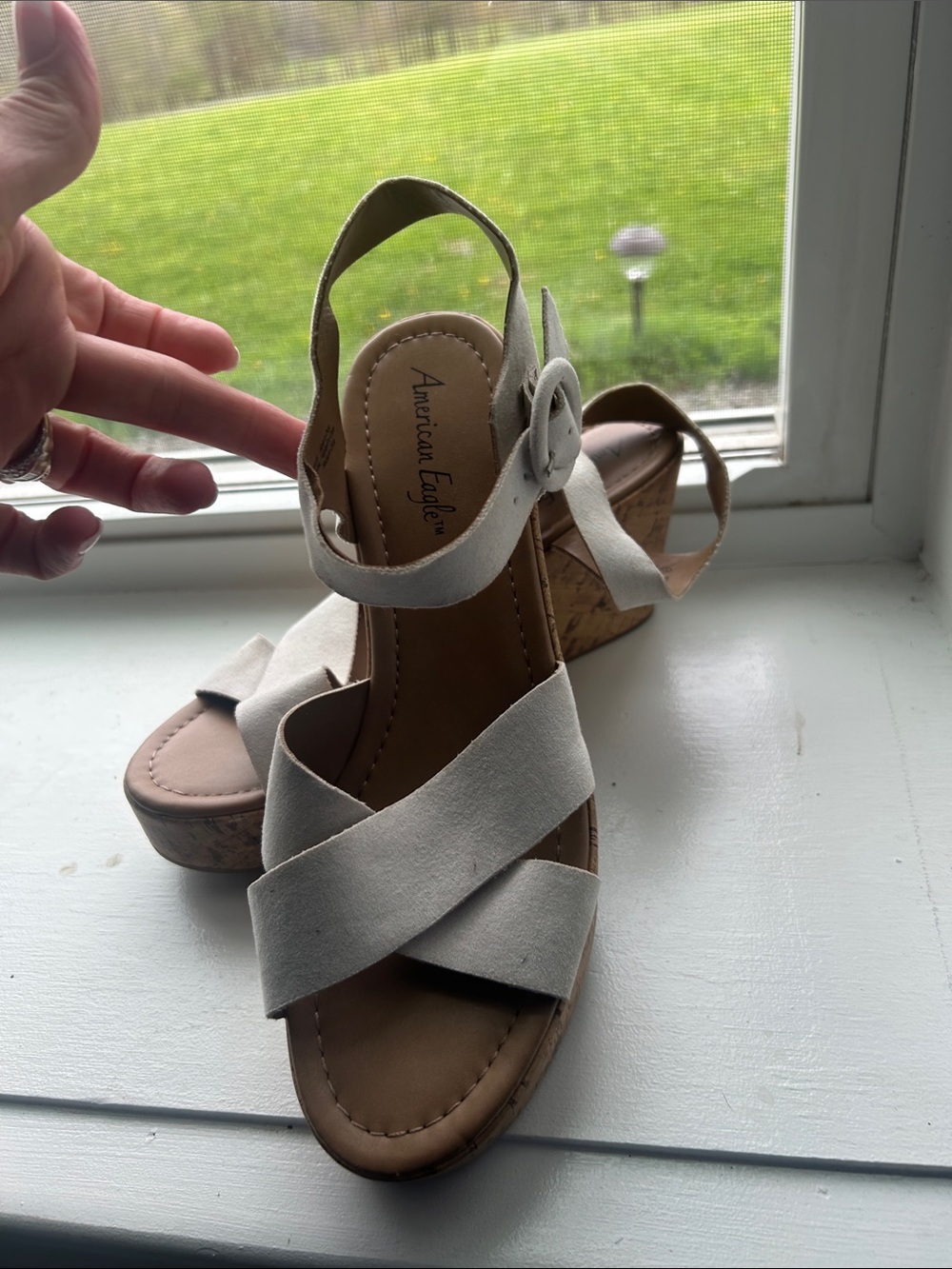 American Eagle Outfitters Beige/Cream Suede Wedge Sandals